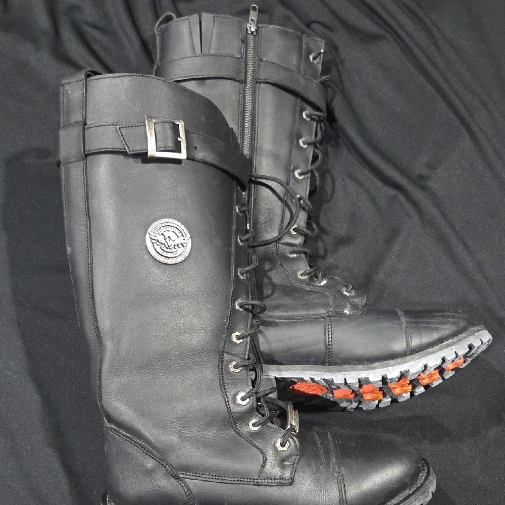 Black Leather Knee-High Boots with Buckle